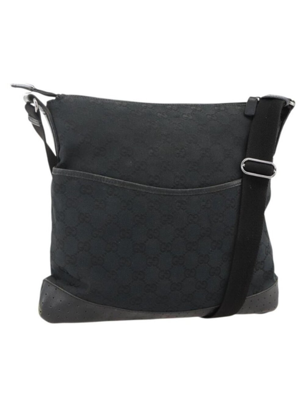 Authentic GUCCI GG Canvas Shoulder Bag Black Silver 145357